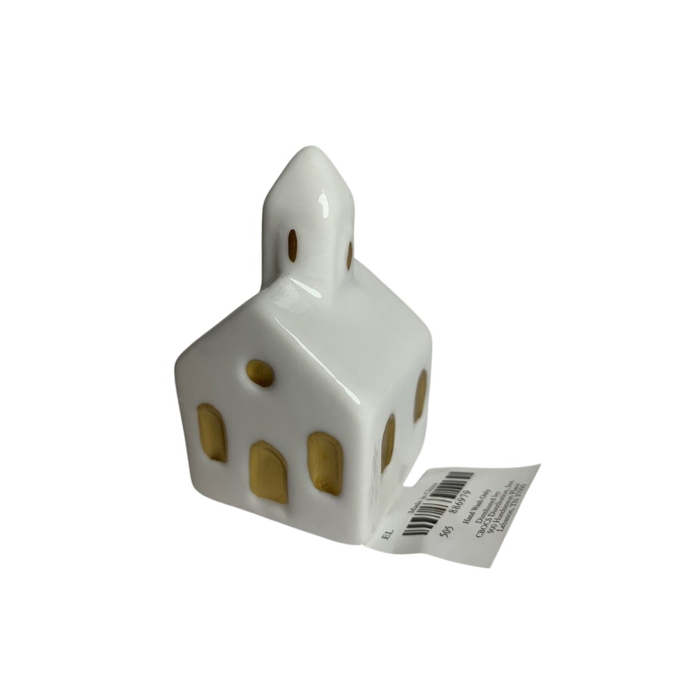 Cracker Barrel White Ceramic Church Salt or‎ Pepper Shaker Gold Windows New